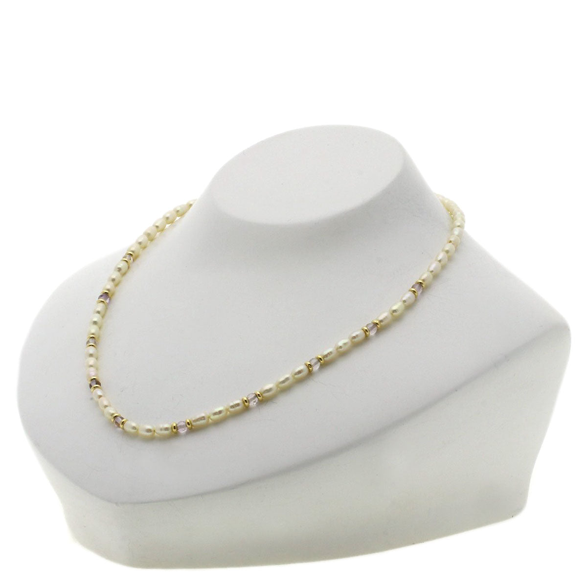 Freshwater Pearl Crystal Necklace K18 Yellow Gold  8g　Ladies