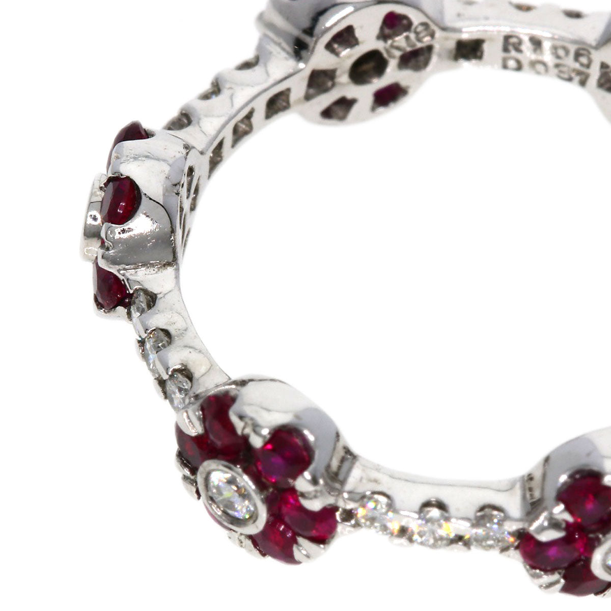 1.06ct Ruby Diamond Ring K18 White Gold  3.6g　Ladies