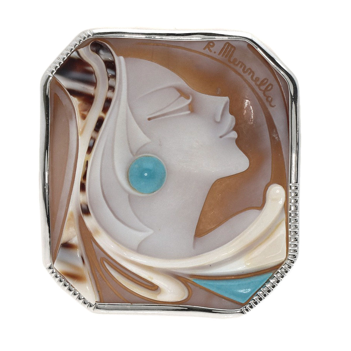 Cameo Rosario Mennella Brooch K18 White Gold  16g　Ladies