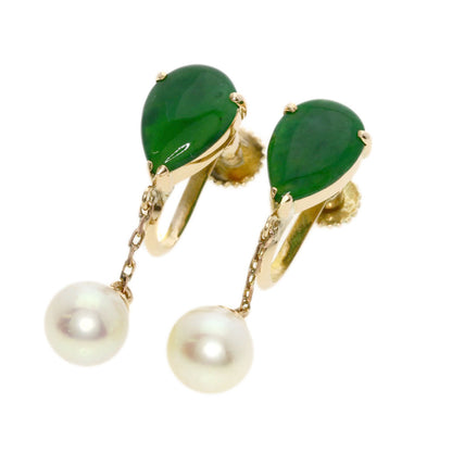 Jade Jade stone Pearl Pearl Earring 14K  3.6g　Ladies