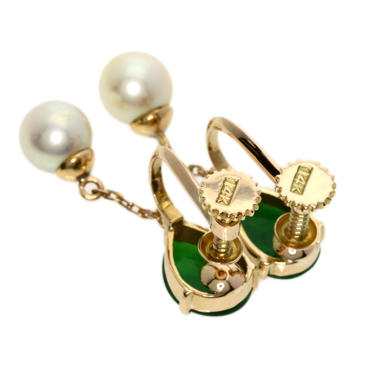 Jade Jade stone Pearl Pearl Earring 14K  3.6g　Ladies