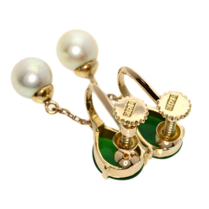 Jade Jade stone Pearl Pearl Earring 14K  3.6g　Ladies
