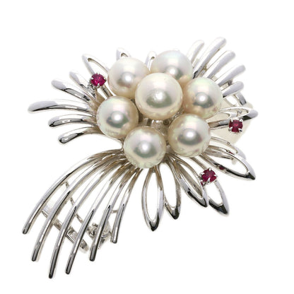 Akoya Pearl Pearl Ruby Brooch K14 White Gold  12.3g　Ladies