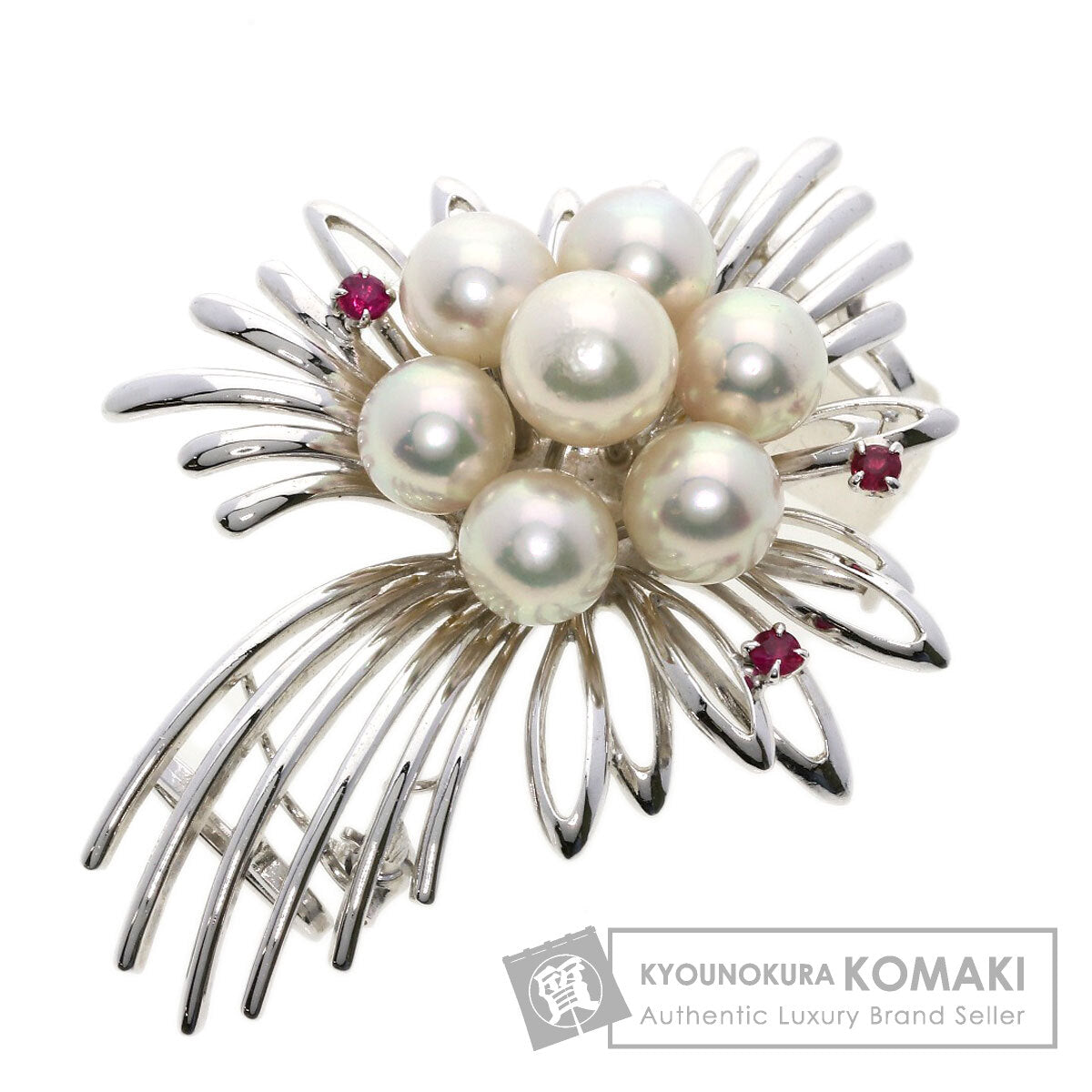 Akoya Pearl Pearl Ruby Brooch K14 White Gold  12.3g　Ladies