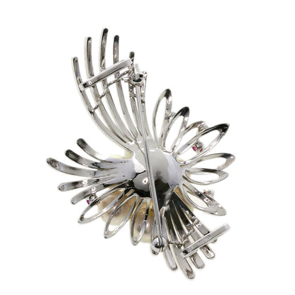 Akoya Pearl Pearl Ruby Brooch K14 White Gold  12.3g　Ladies