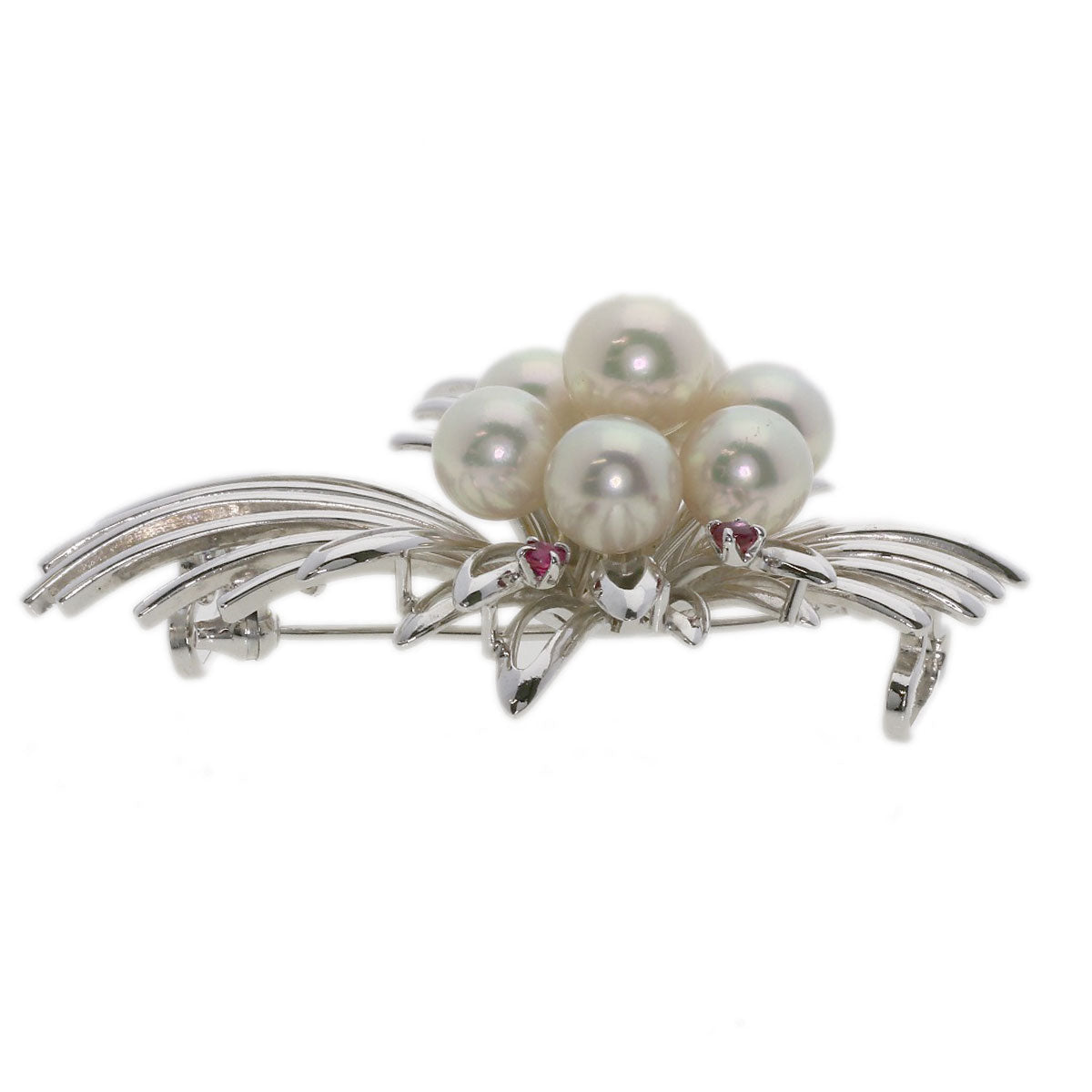 Akoya Pearl Pearl Ruby Brooch K14 White Gold  12.3g　Ladies