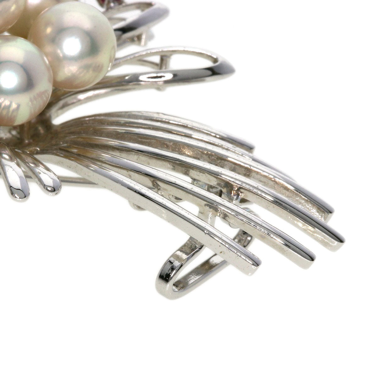 Akoya Pearl Pearl Ruby Brooch K14 White Gold  12.3g　Ladies
