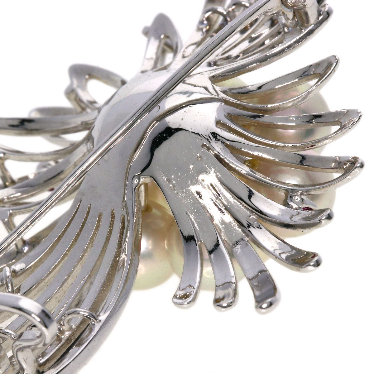 Akoya Pearl Pearl Ruby Brooch K14 White Gold  12.3g　Ladies