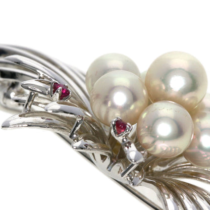 Akoya Pearl Pearl Ruby Brooch K14 White Gold  12.3g　Ladies