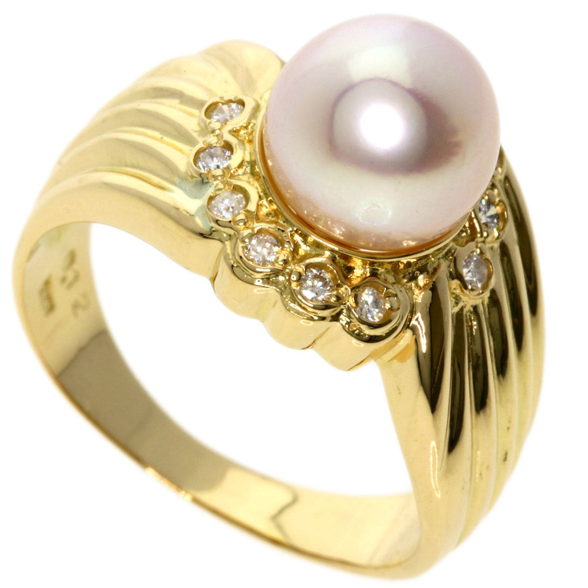 0.12ct Pearl Pearl Diamond Ring K18 Yellow Gold  5.7g　Ladies