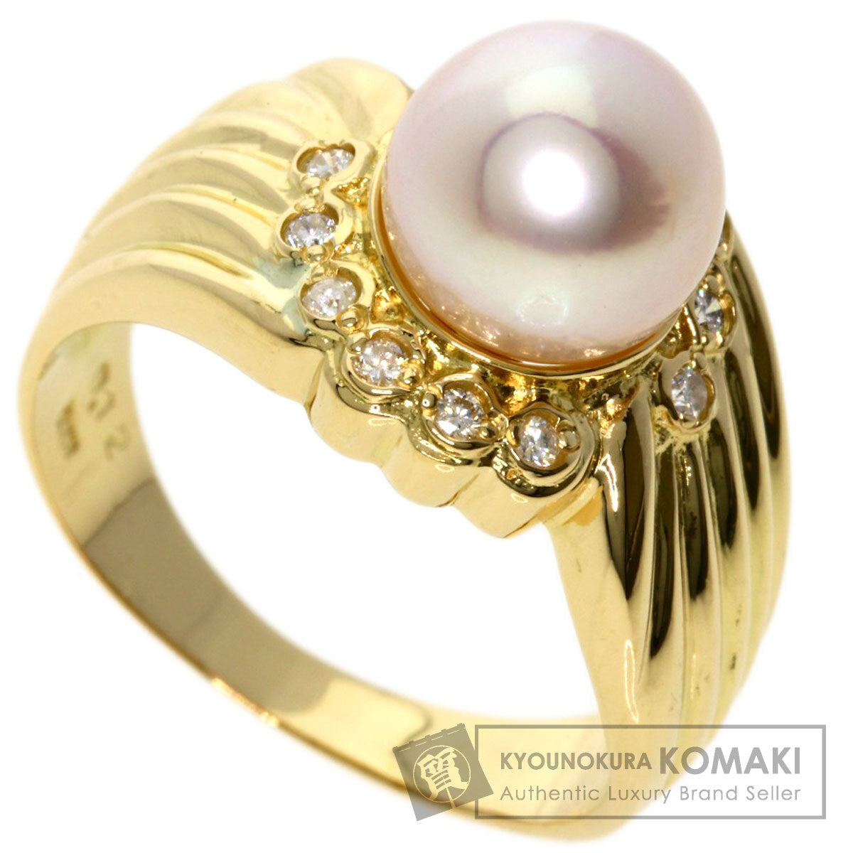 0.12ct Pearl Pearl Diamond Ring K18 Yellow Gold  5.7g　Ladies