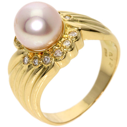 0.12ct Pearl Pearl Diamond Ring K18 Yellow Gold  5.7g　Ladies