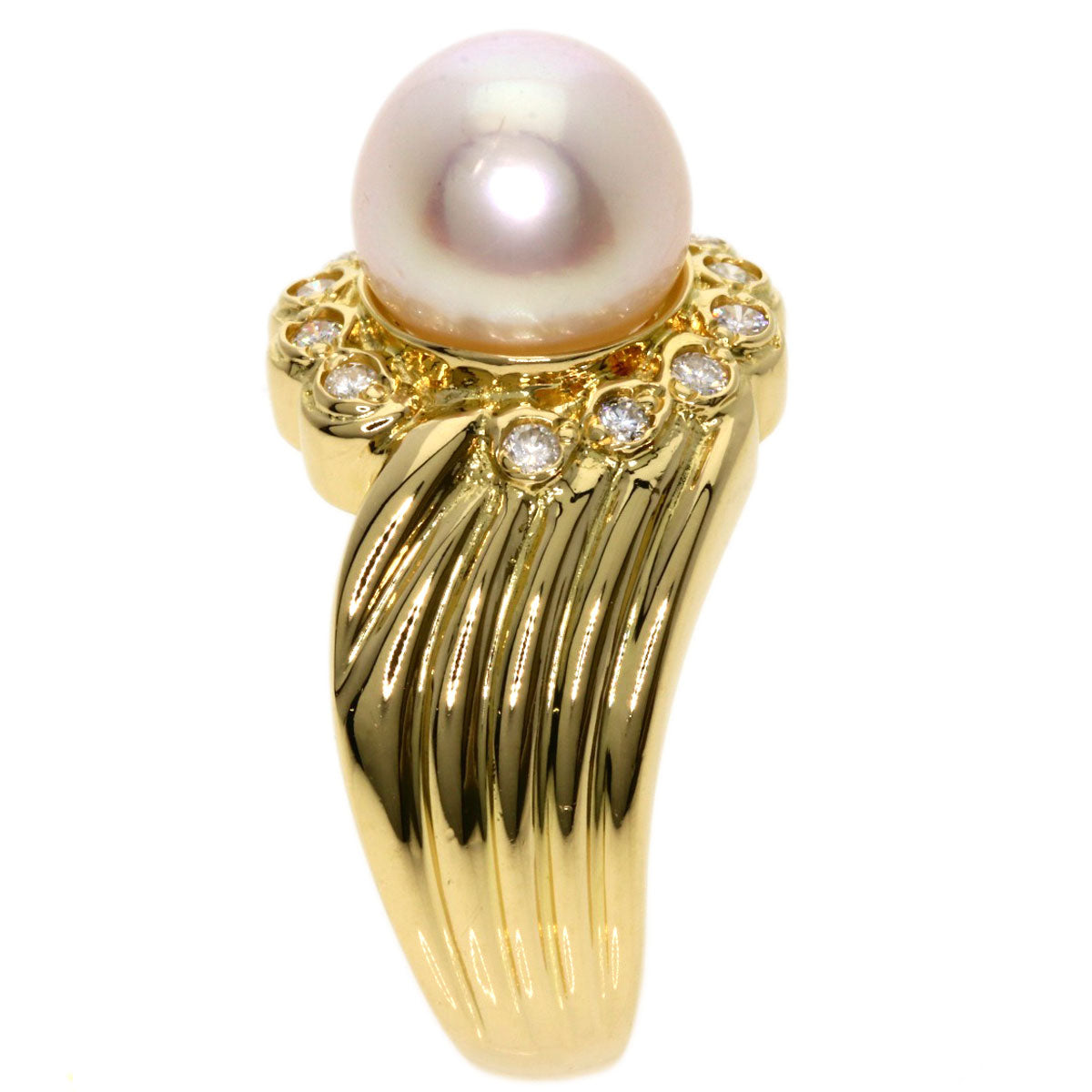 0.12ct Pearl Pearl Diamond Ring K18 Yellow Gold  5.7g　Ladies