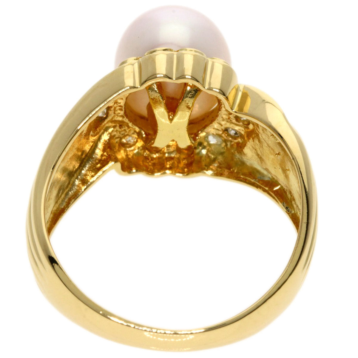 0.12ct Pearl Pearl Diamond Ring K18 Yellow Gold  5.7g　Ladies