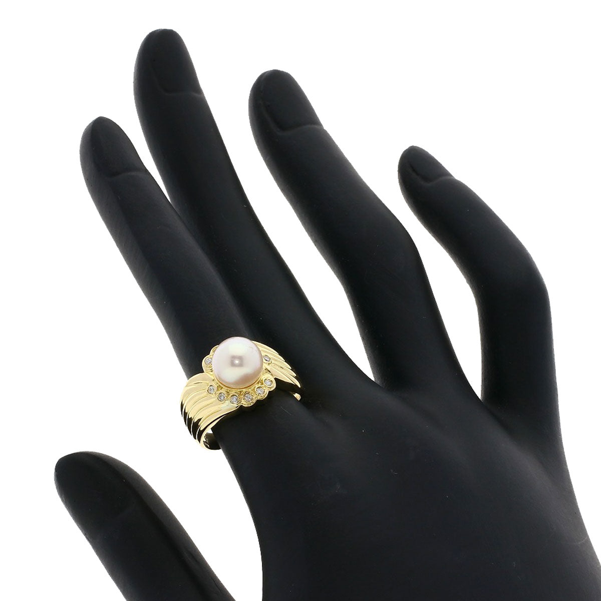 0.12ct Pearl Pearl Diamond Ring K18 Yellow Gold  5.7g　Ladies