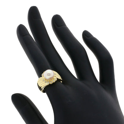 0.12ct Pearl Pearl Diamond Ring K18 Yellow Gold  5.7g　Ladies