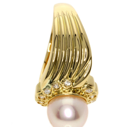 0.12ct Pearl Pearl Diamond Ring K18 Yellow Gold  5.7g　Ladies