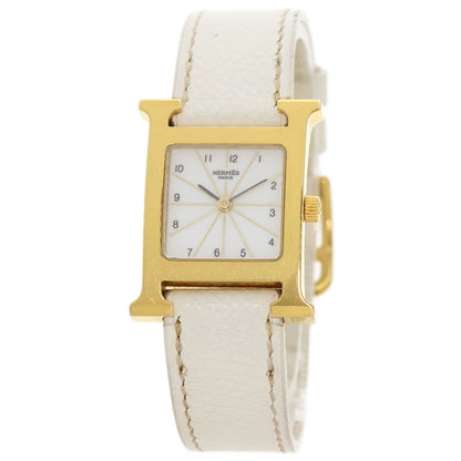 HERMES H watch Watches HH1.201 Gold Plated/Leather Ladies