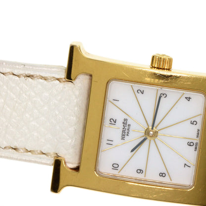 HERMES H watch Watches HH1.201 Gold Plated/Leather Ladies