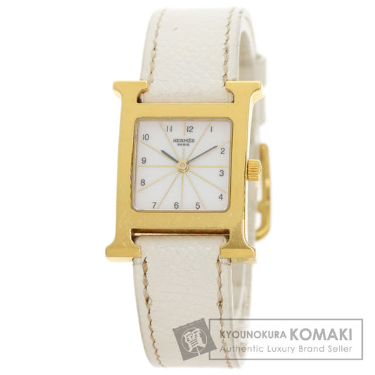 HERMES H watch Watches HH1.201 Gold Plated/Leather Ladies