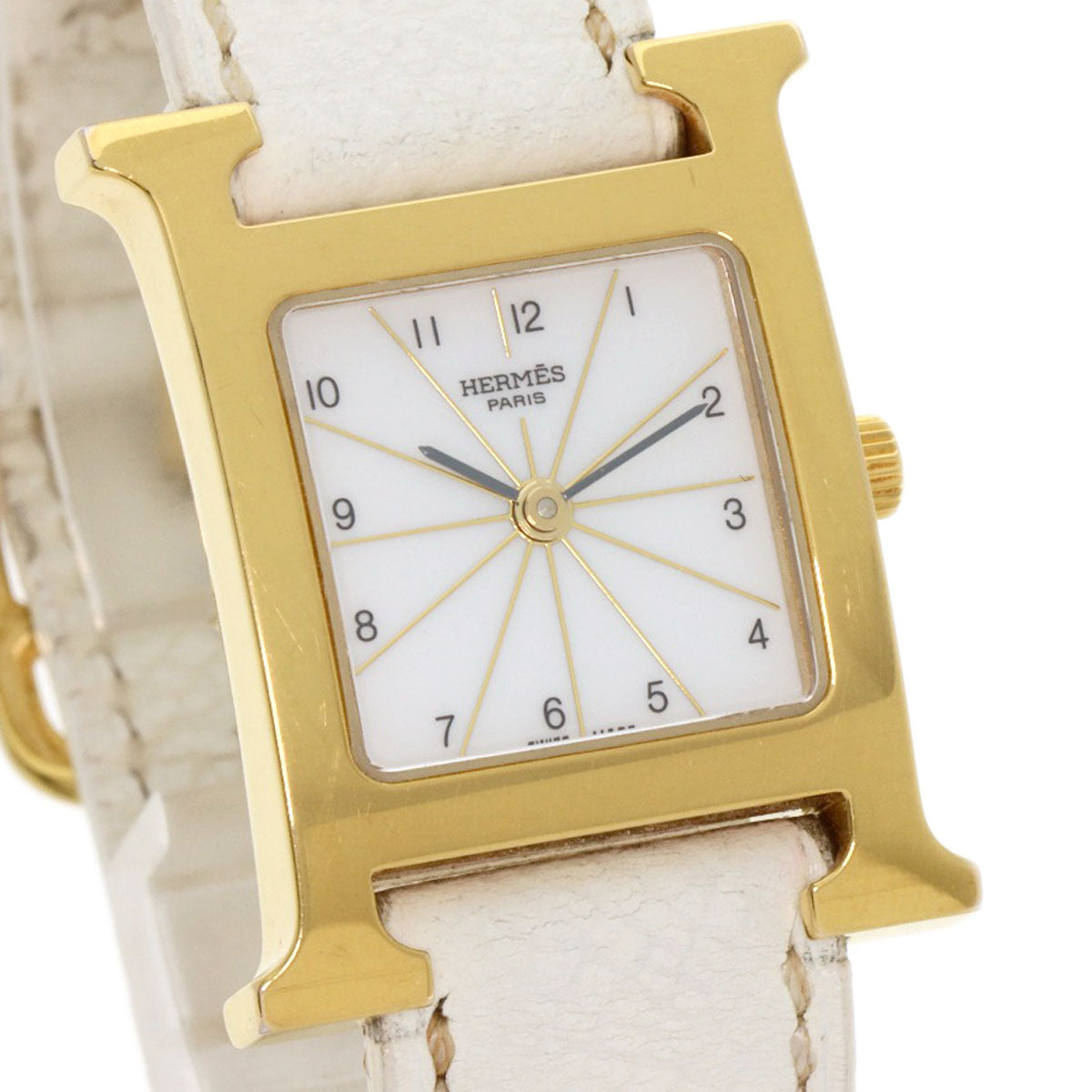 HERMES H watch Watches HH1.201 Gold Plated/Leather Ladies