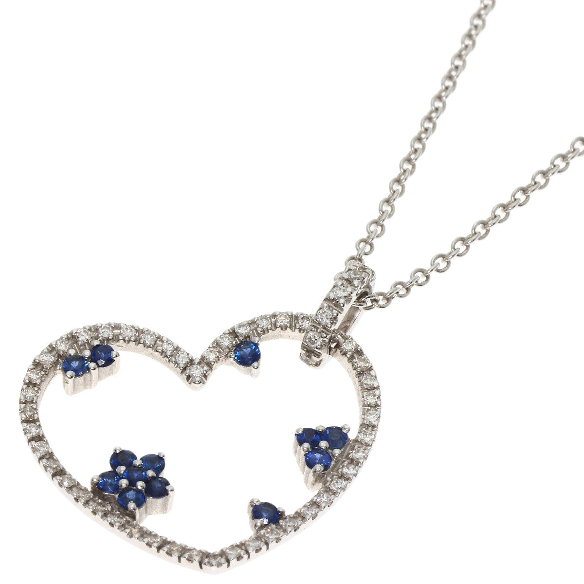 Sapphire Diamond Necklace K18 White Gold  6.8g　Ladies