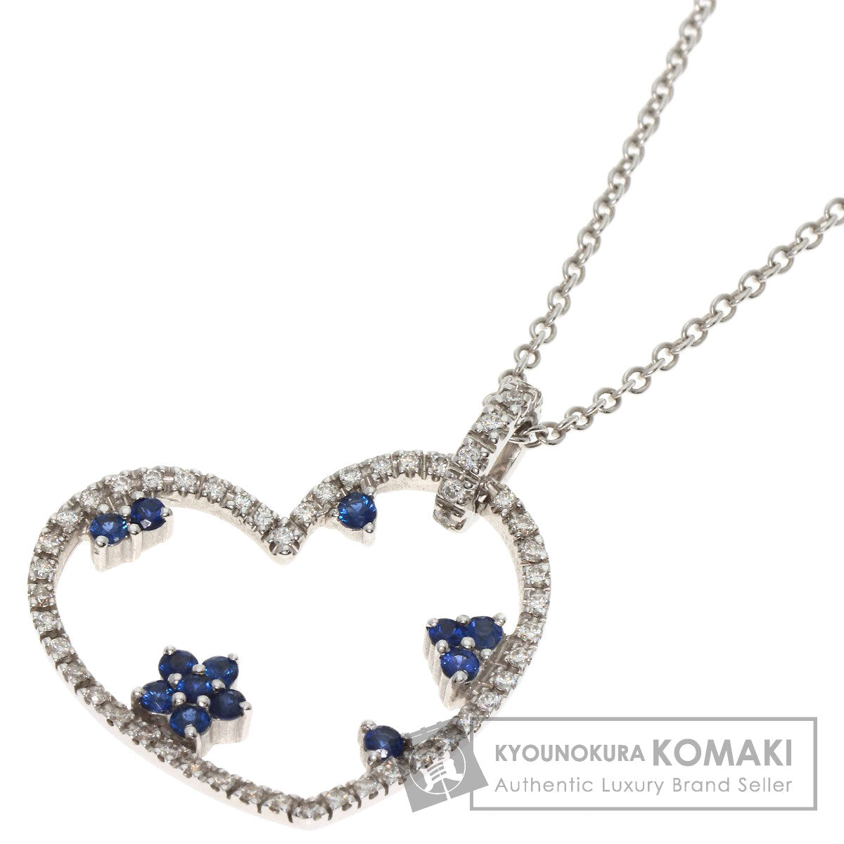 Sapphire Diamond Necklace K18 White Gold  6.8g　Ladies