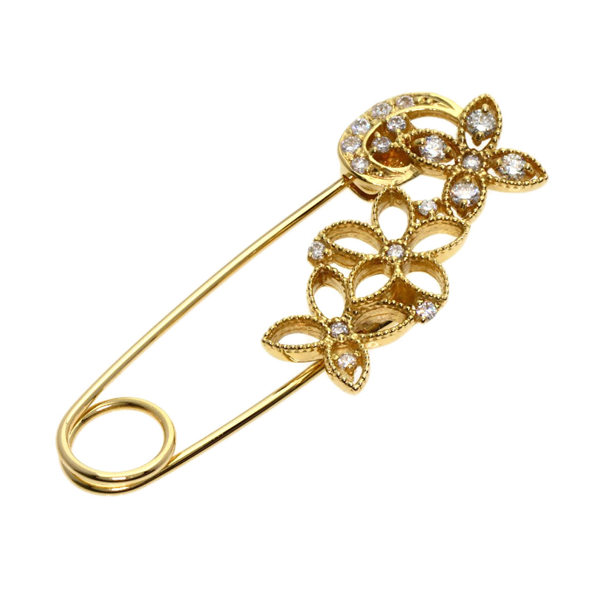 0.3ct Diamond Brooch K18 Yellow Gold  3.8g　Ladies