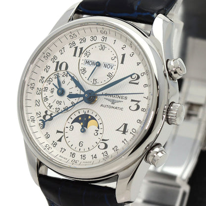 LONGINES Master Collection Chrono Triple Calendar Moon Phase Watches L2.673.4 Stainless Steel/Leather mens