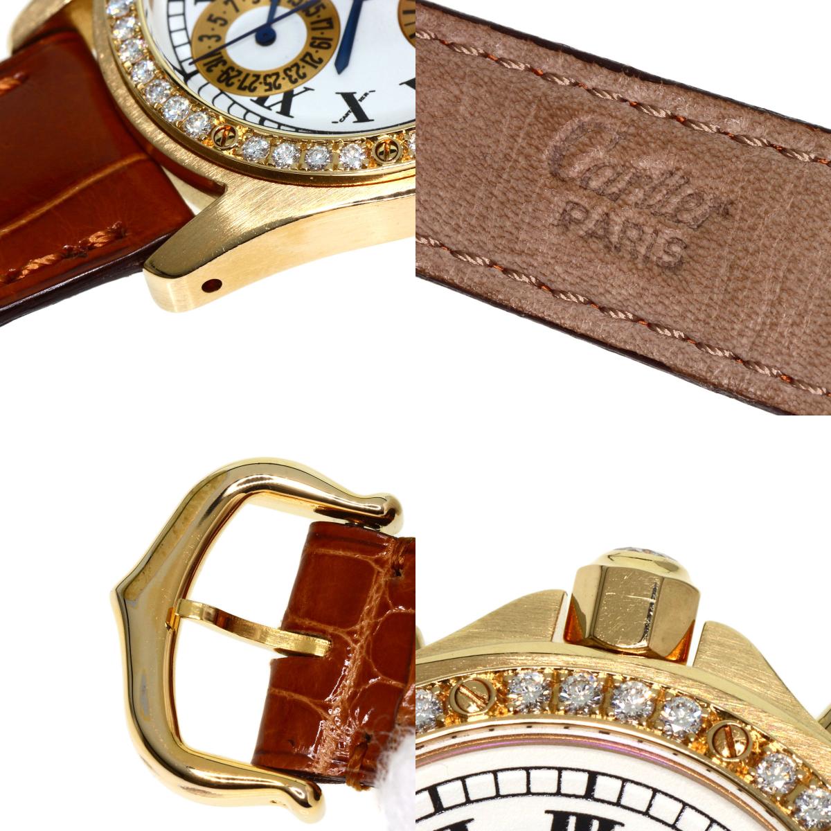 CARTIER Santos Round Chrono Reflex Watches K18 Yellow Gold/Leather Ladies