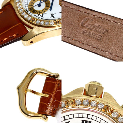 CARTIER Santos Round Chrono Reflex Watches K18 Yellow Gold/Leather Ladies