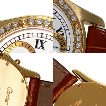 CARTIER Santos Round Chrono Reflex Watches K18 Yellow Gold/Leather Ladies