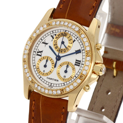 CARTIER Santos Round Chrono Reflex Watches K18 Yellow Gold/Leather Ladies