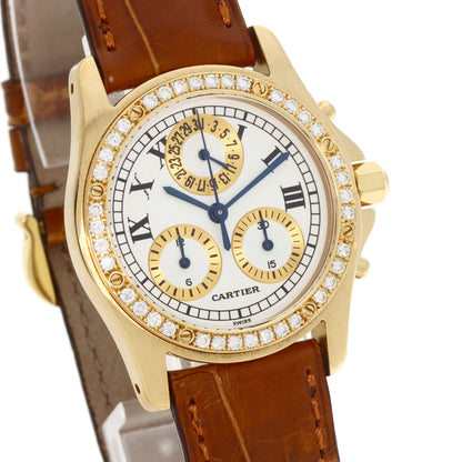 CARTIER Santos Round Chrono Reflex Watches K18 Yellow Gold/Leather Ladies