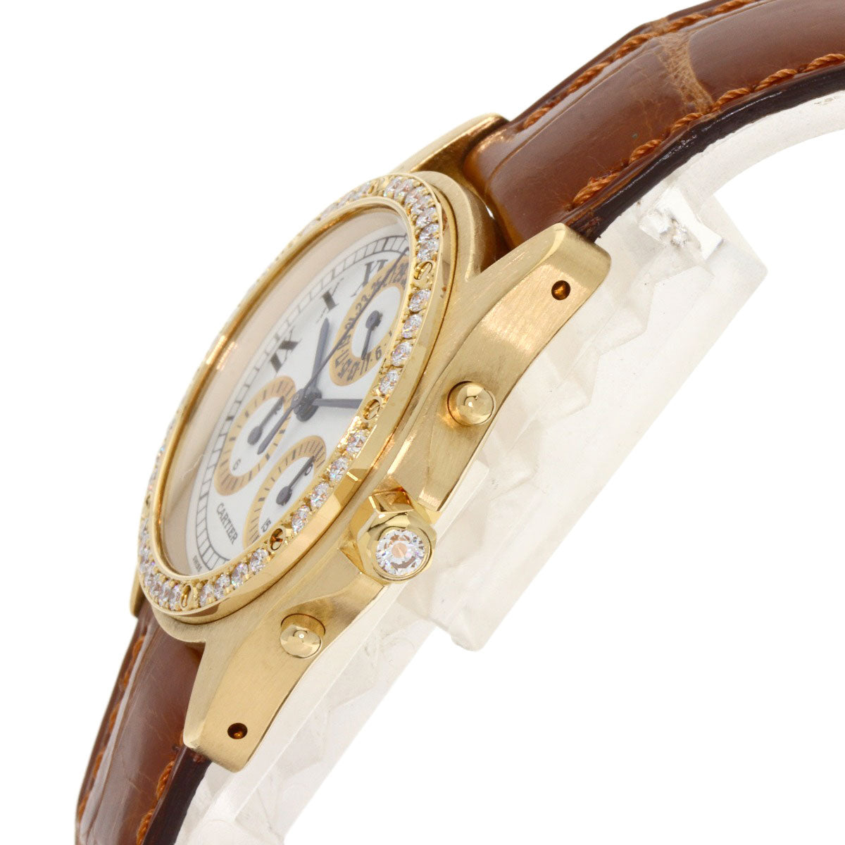 CARTIER Santos Round Chrono Reflex Watches K18 Yellow Gold/Leather Ladies