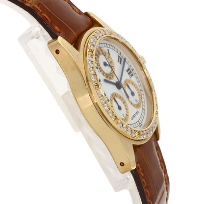 CARTIER Santos Round Chrono Reflex Watches K18 Yellow Gold/Leather Ladies