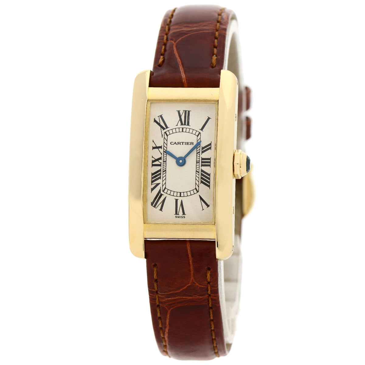 CARTIER Tank American SM Watches W2601556 K18 Yellow Gold/Leather Ladies