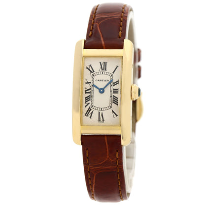 CARTIER Tank American SM Watches W2601556 K18 Yellow Gold/Leather Ladies