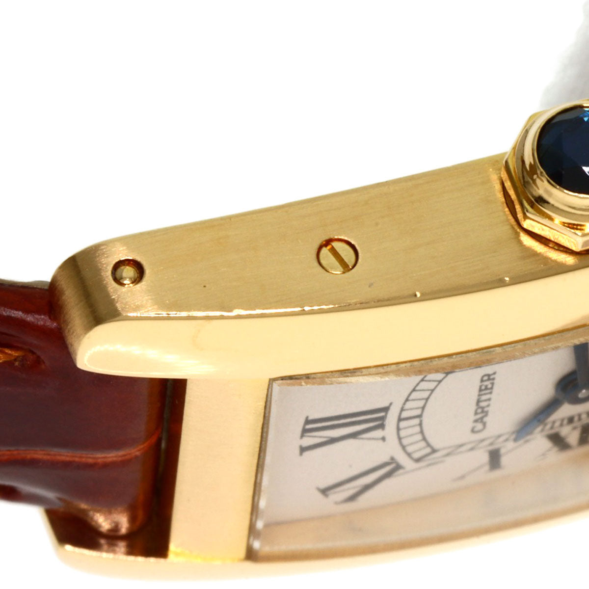 CARTIER Tank American SM Watches W2601556 K18 Yellow Gold/Leather Ladies