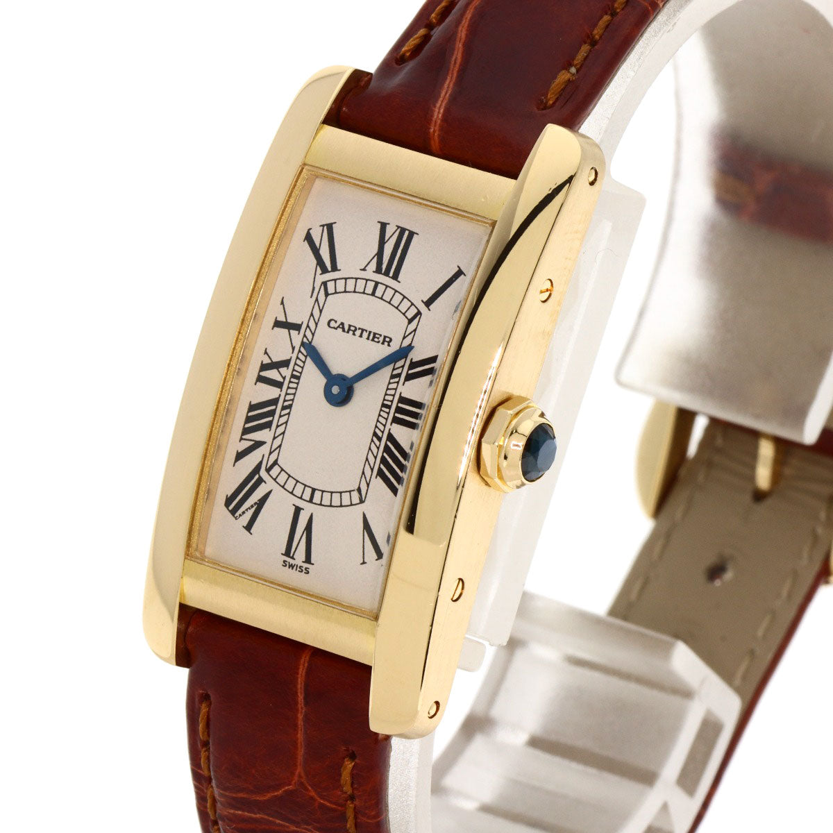 CARTIER Tank American SM Watches W2601556 K18 Yellow Gold/Leather Ladies