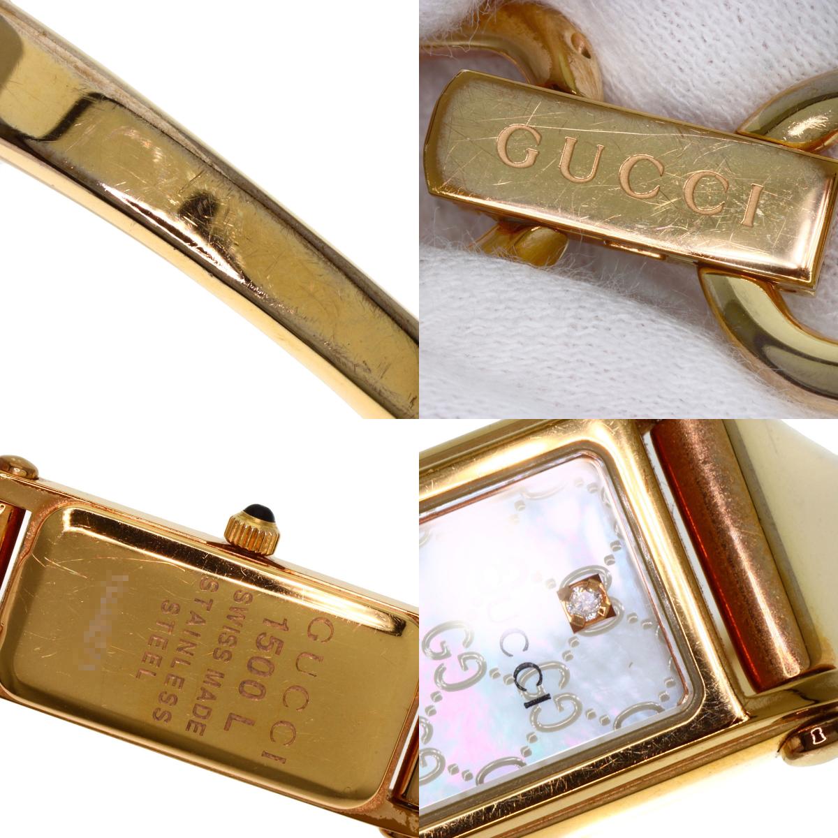 GUCCI Square face 1P Diamond Watches 1500L Gold Plated/Gold Plated Ladies