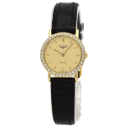 LONGINES Round face Diamond Bezel Watches  K18 Yellow Gold/Leather Ladies