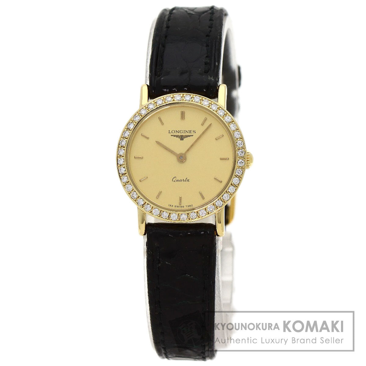 LONGINES Round face Diamond Bezel Watches  K18 Yellow Gold/Leather Ladies