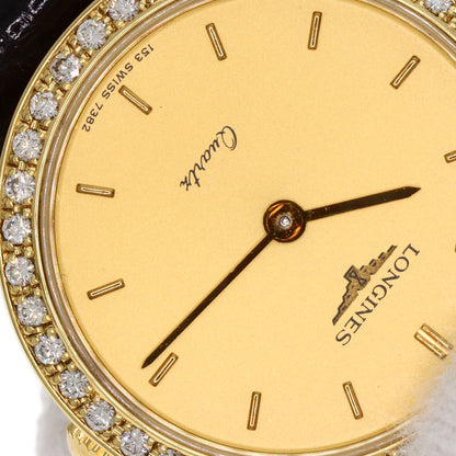 LONGINES Round face Diamond Bezel Watches  K18 Yellow Gold/Leather Ladies