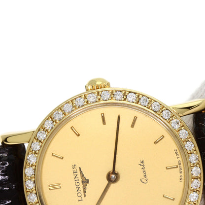 LONGINES Round face Diamond Bezel Watches  K18 Yellow Gold/Leather Ladies