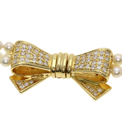 SEIKO   Necklace Baby Pearl Pearl Ribbon 3-Row Diamond K18 Yellow Gold Ladies