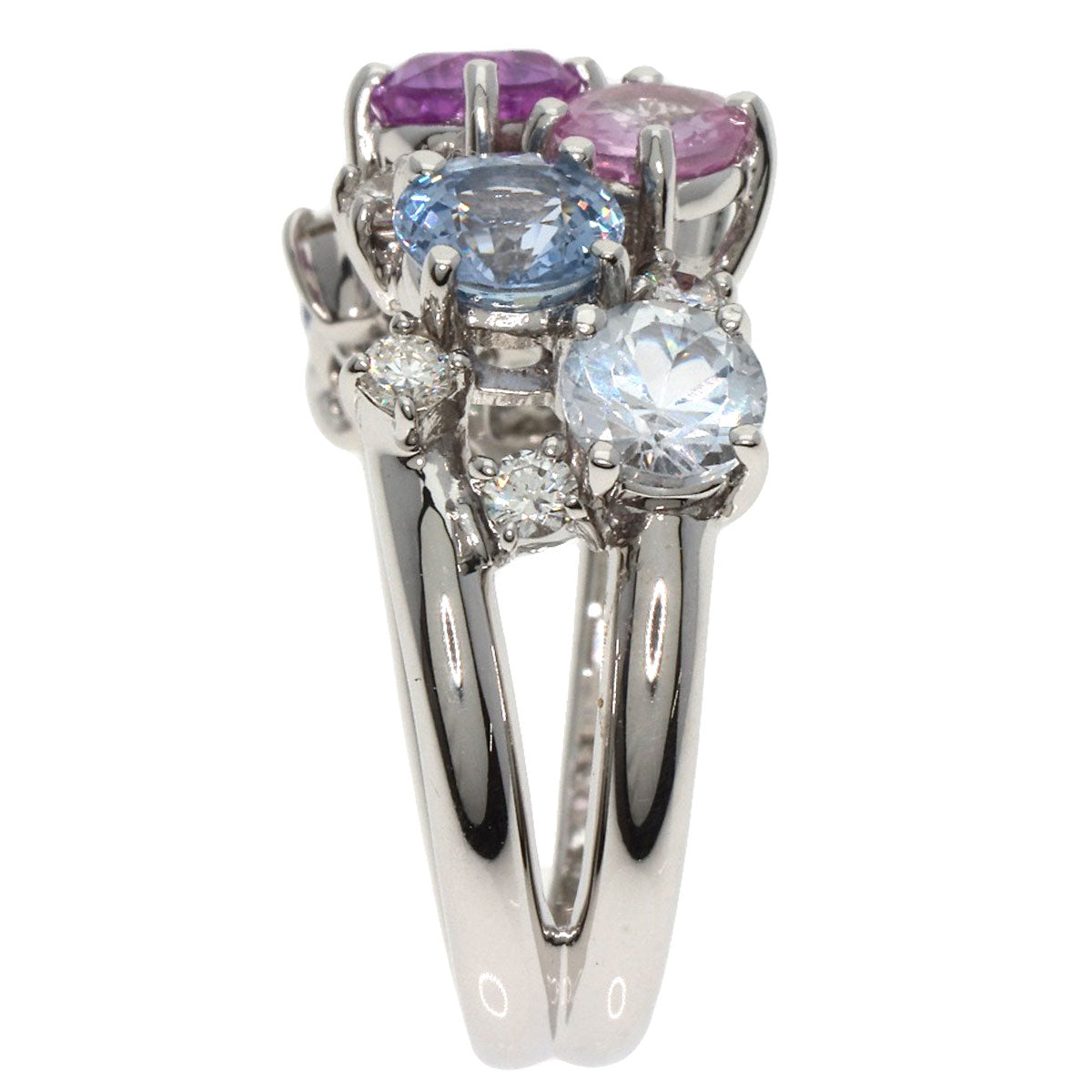 Ponte Vecchio   Ring Flower motif Sapphire Diamond K18 White Gold Ladies