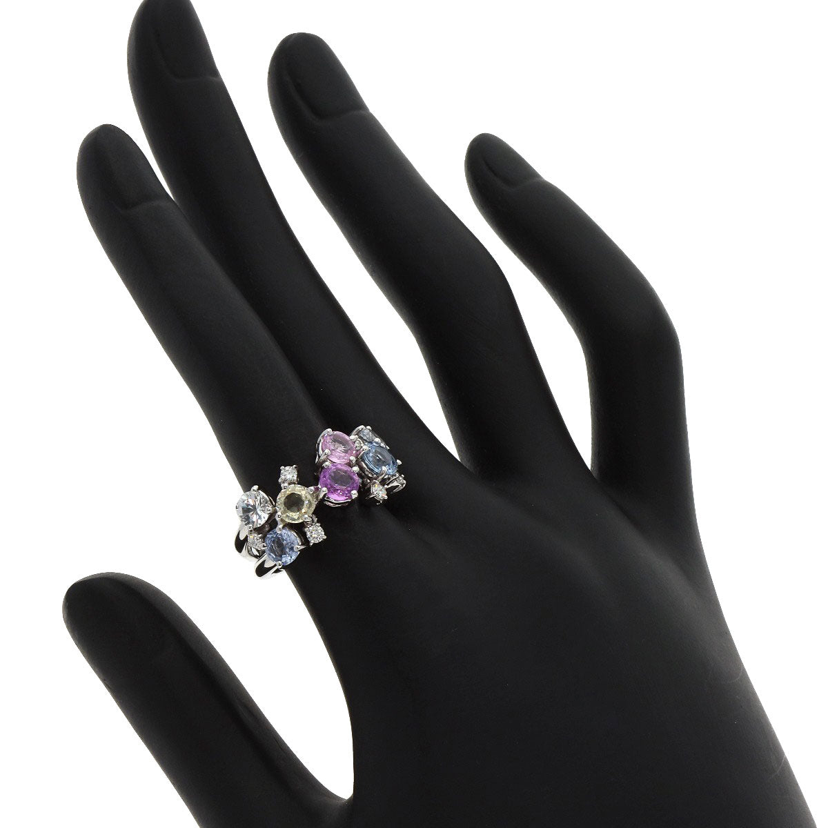 Ponte Vecchio   Ring Flower motif Sapphire Diamond K18 White Gold Ladies