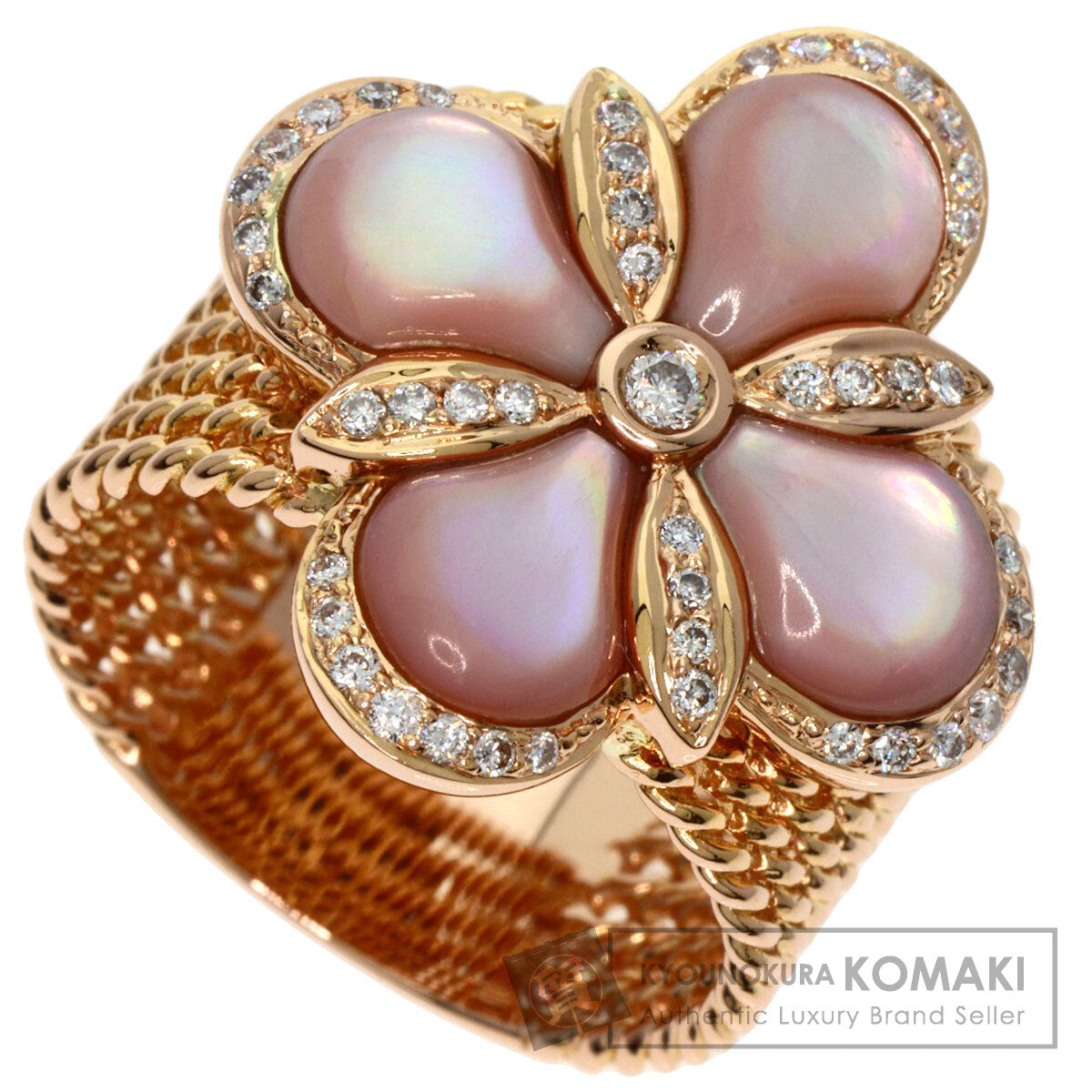 0.27ct Flower Motif Diamond Shell Ring K18 Pink Gold  11.1g　Ladies