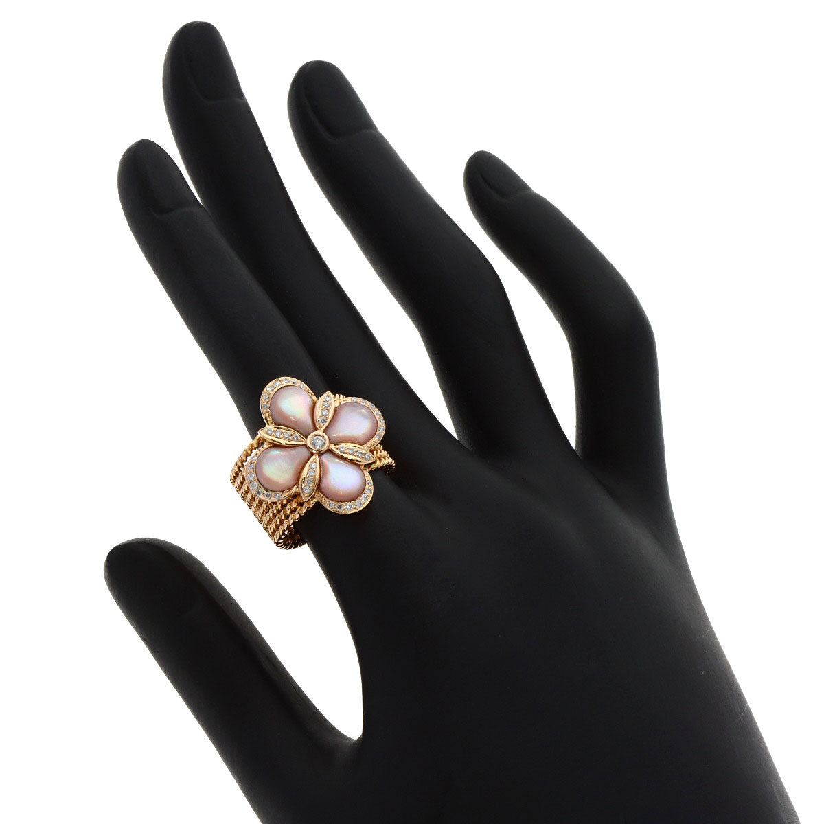 0.27ct Flower Motif Diamond Shell Ring K18 Pink Gold  11.1g　Ladies